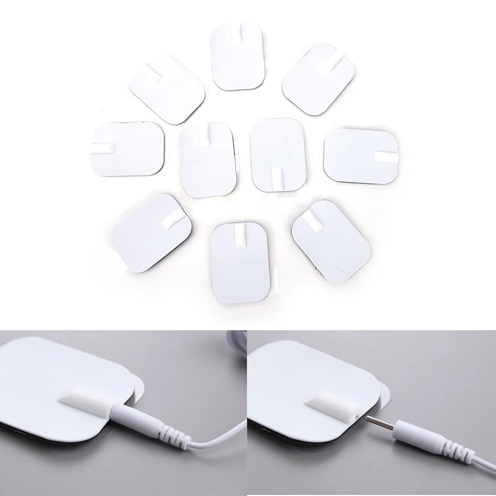 10pcs 4x6cm Silicone Reusable Adhesive Gel Electrode Pads Patches for TENS EMS Electric Body Massage with 2.0mm Pin Cable