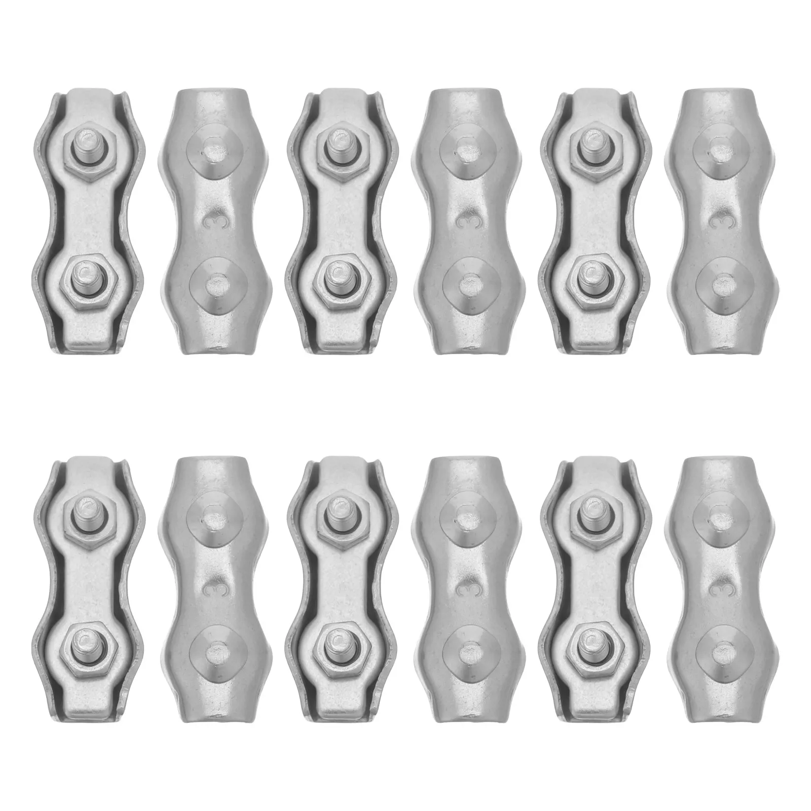12Pcs Stainless Steel Wire Rope Clamps Duplex Double Bolt Clips Heavy Duty Rope Cable Clamps for Marine Construction
