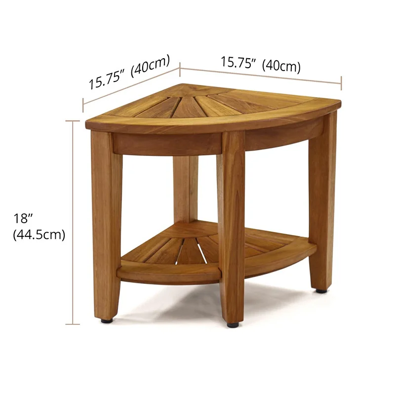 Duschbank aus natürlichem Teakholz, 2-stöckiger Spa-Hocker aus Holz mit gebogenem Sitz und Regal