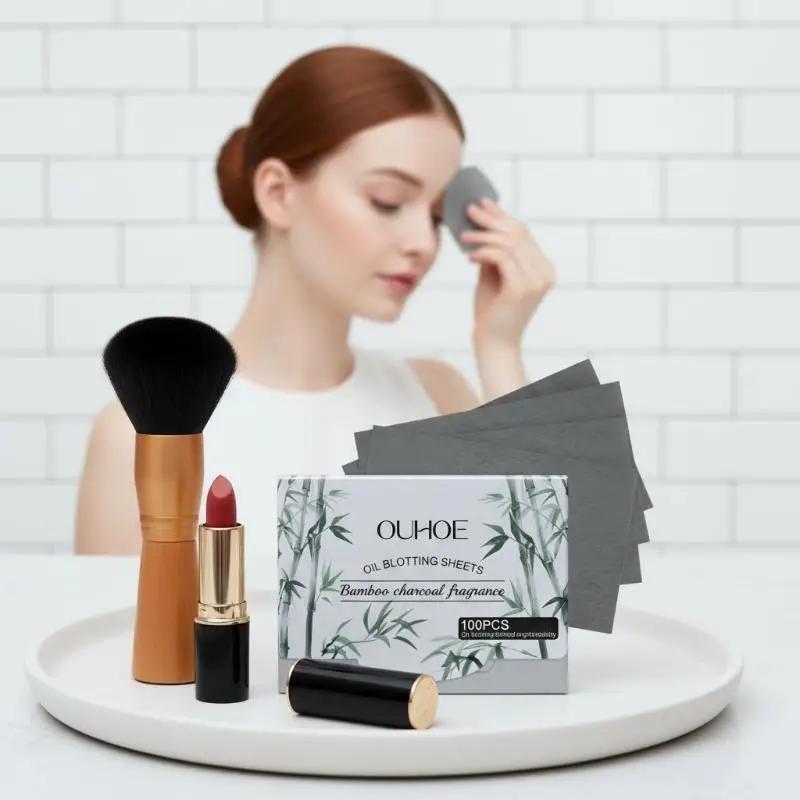 

100 шт. матирующих салфеток для лица с бамбуковым углем, поглощающих жир, портативные и нежные, для жирной кожи
