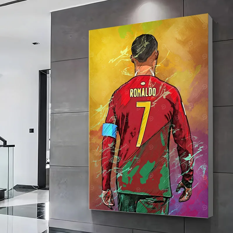 Cristiano Ronaldo Portugal Jersey prints Poster Football Player Custom Canvas Painting Wall Art Aesthetic Room Decoration Mural view 2