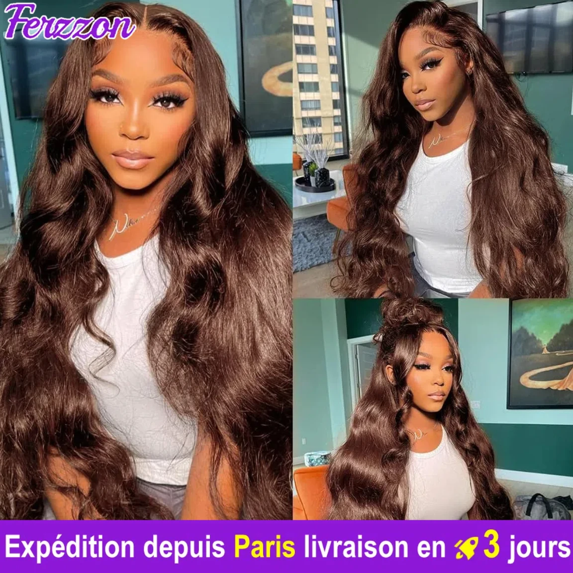 Chocolate Brown Straight Human Hair Wig for Women 13x4 Body Wave Wig Pre Plucked with Baby Hair 180% Density 3 Days Shipping France for Women