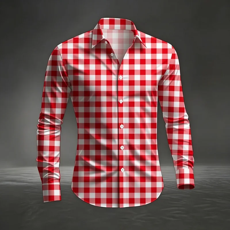 

2026 Men's New Classic Plaid Shirt with Plaid Printing, Slim Fit Collar Long Sleeve Shirt, Men's Top, Comfortable Fabric XS-6XL