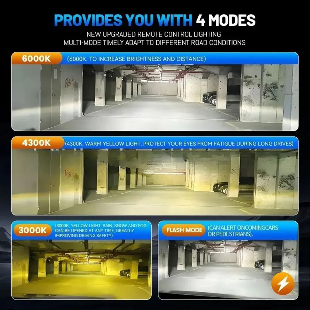 H4 H7 LED Canbus Car Headlights Tricolor Remote Control H11 H1 Led HB3 9005 HB4 9006 9012 6500K 4300K 3000K Auto Fog Lamp Bulbs