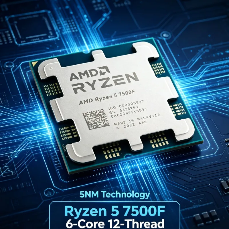 Processador AMD Ryzen 5 7500F para PC Gamer, CPU de 3.7GHz, 6 Núcleos, 12 Threads, 5NM, Cache L3 de 32M, Socket AM5