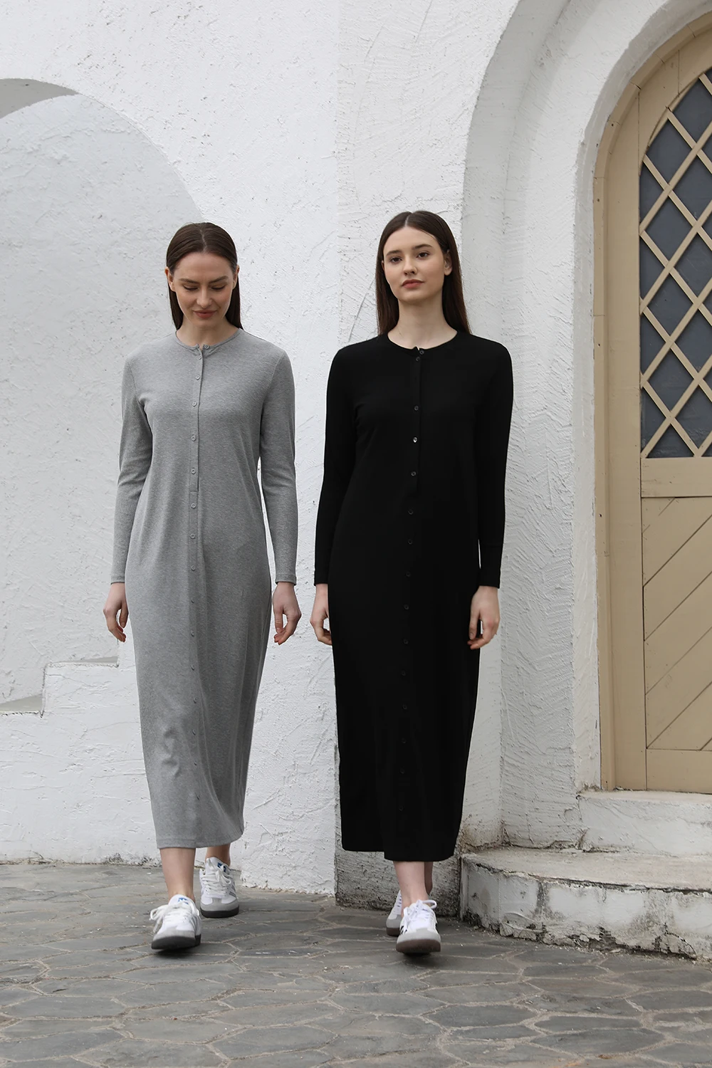 AP SS26 Women Rib Maxi Dress Comfortable Long Sleeve Lady Clothing Elegant