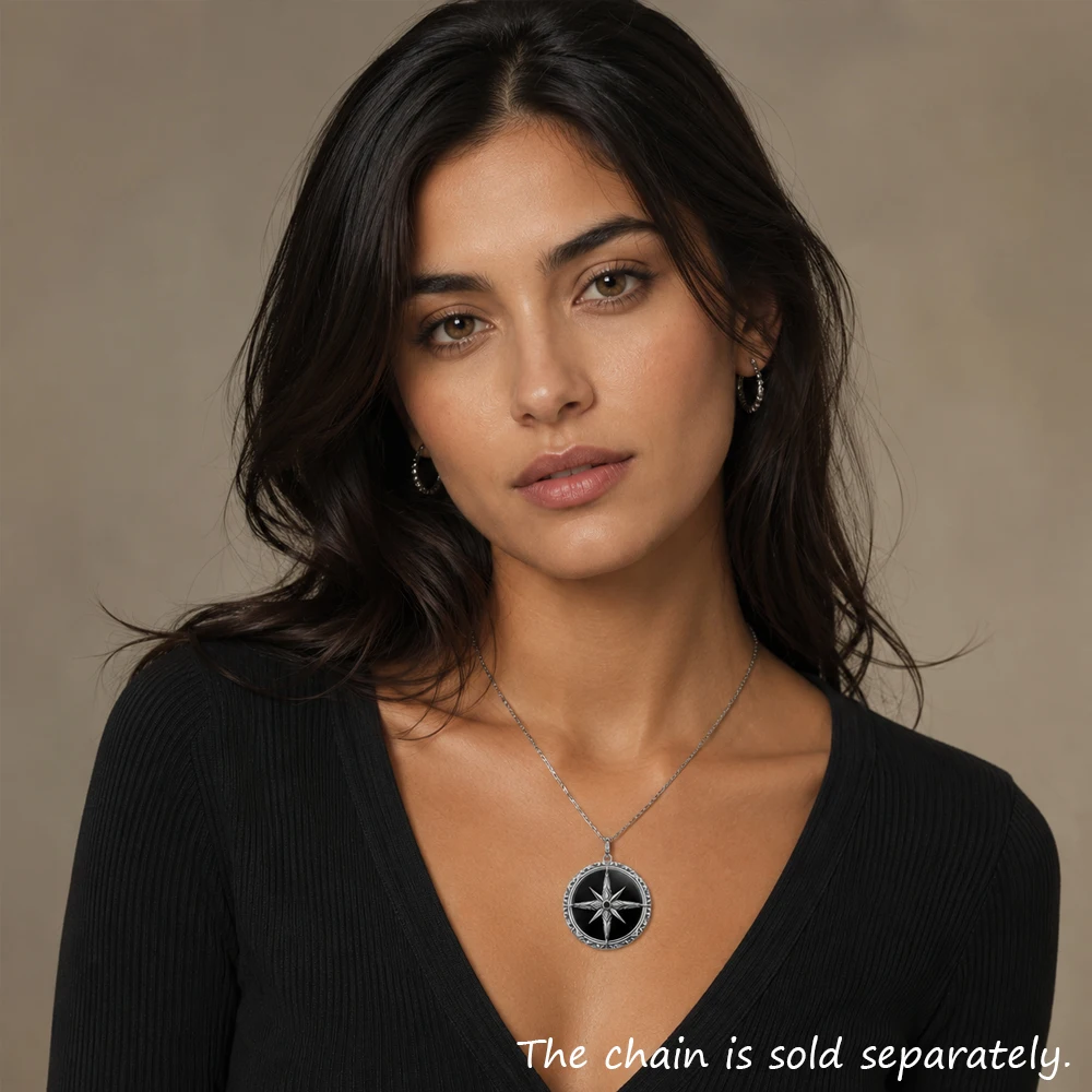 Pendant Black Compass New Jewelry 925 Sterling Silver Accessories Vintage Gift For Men Women