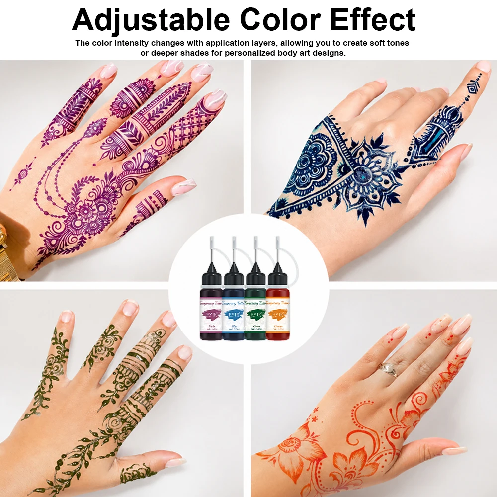 EYIR 9 Colors Henna Tattoo Paste Set Temporary Tattoo Ink With 3 Sheets Stencils Body Art Painting DIY Festival Party view 4