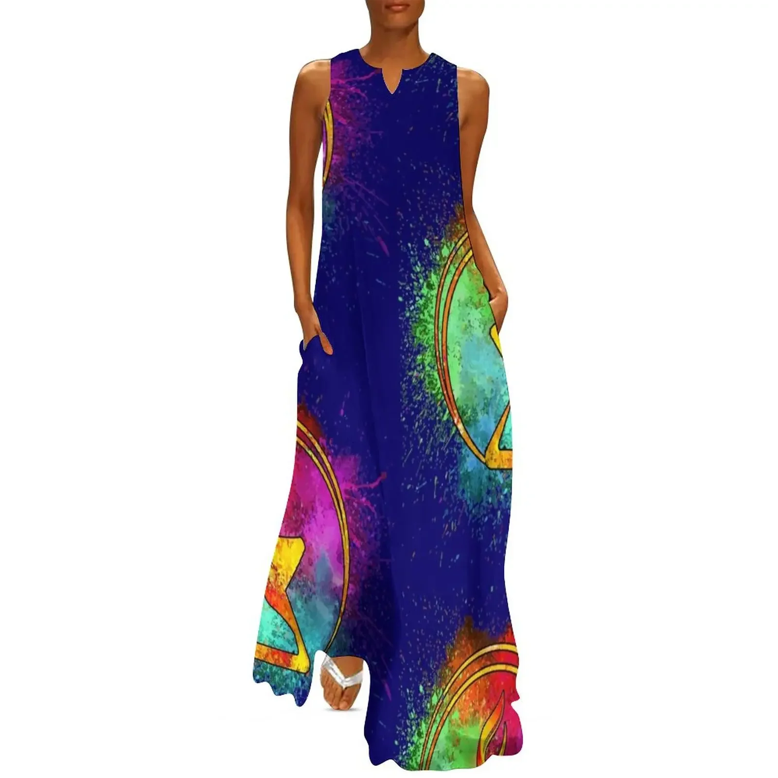 

Cosmic Watercolor Chalice - Blue Long Dress Women's summer long dress Woman clothes elegant women's dresses for wedding Dress