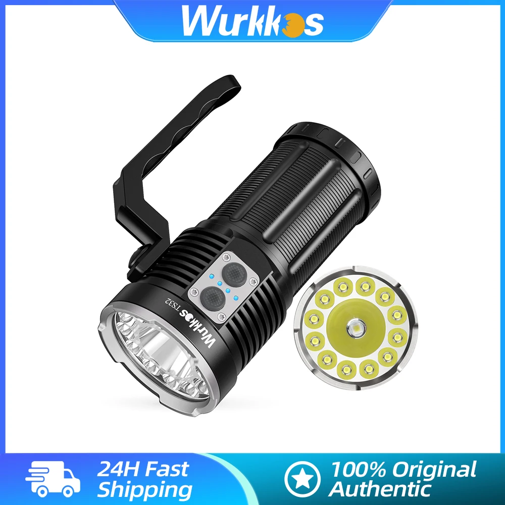 Wurkkos TS32 Powerful Rechargeable Flashlight 3*21700 15000lm Dual Switch Torches Max Throw 584m IP68 Waterproof Power Bank