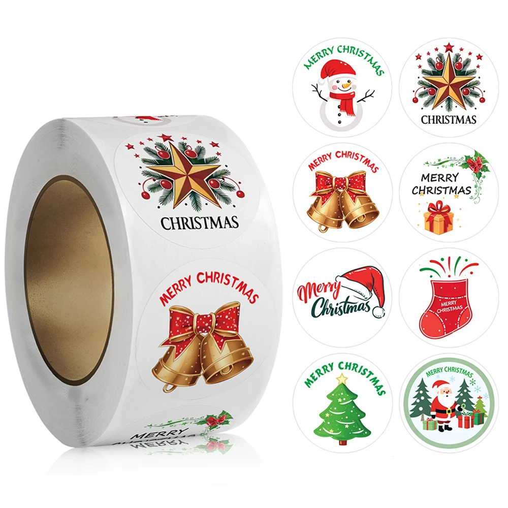 100-500pcs Merry Christmas Stickers 1Inch Round Christmas Seal Labels Stickers For Handmade Sticker Card Box Package Labels