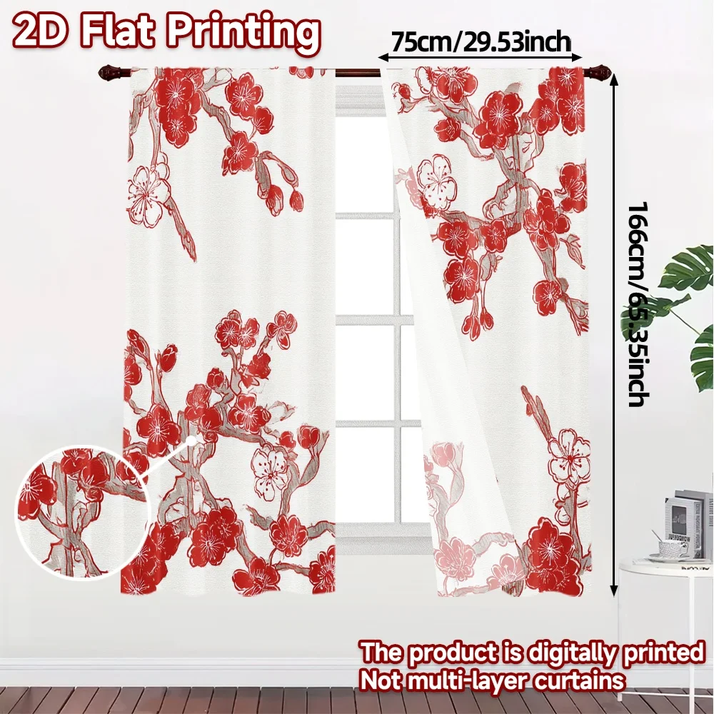 2D Flat Printing,JIT 2pcs, Curtains (Without Rod) Blooming Drapes Popular Print Curtains Machine Washable Fabric Curtains Art