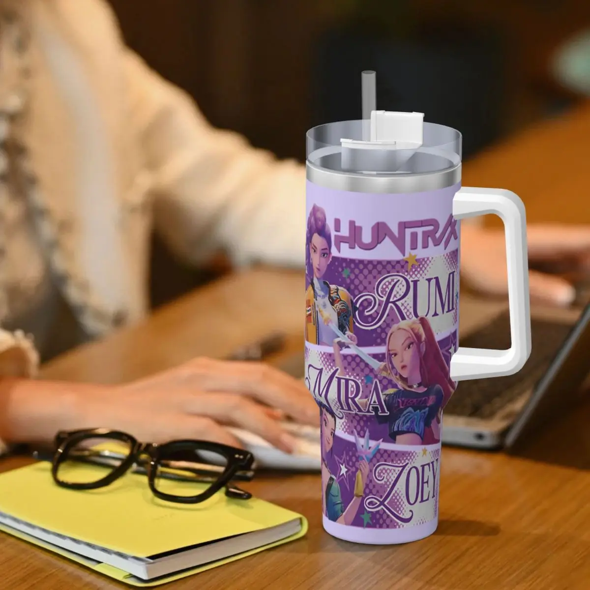 كوب KPop Demon Hunters من الفولاذ المقاوم للصدأ كوب رومي ميرا زوي للسفر كوب حراري مع شفاطات وغطاء 40 أونصة أكواب سيارة زجاجة ماء #6