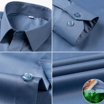 Quality Stretch Men Shirt Bamboo Fiber Long Sleeve Anti-wrinkle Non-ironing Slim Fashion Casual Business Office White Shirt 6 Quality Stretch Men Shirt Bamboo Fiber Long Sleeve Anti-wrinkle Non-ironing Slim Fashion Casual Business Office White Shirt 6