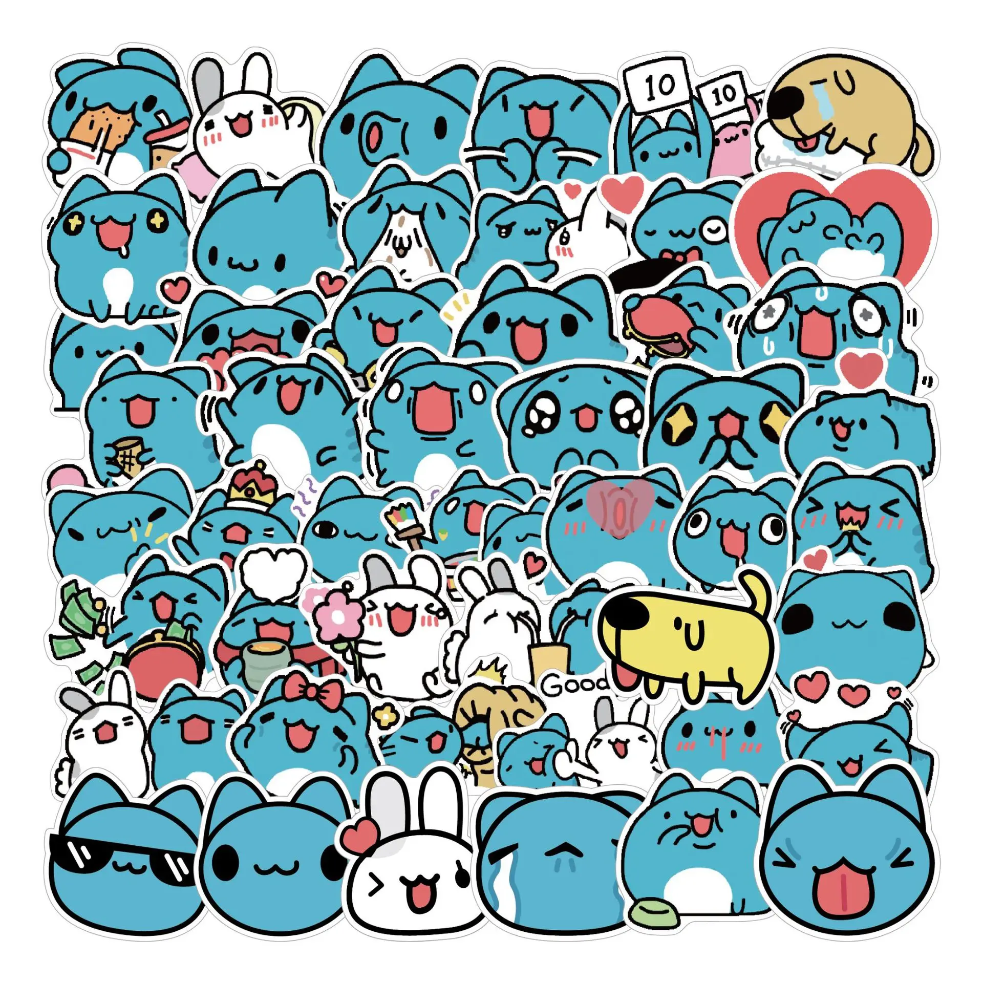 

10/60PCS Cute Blue Bobo Meme Graffiti Sticker Capoo Cat Animal Cartoon Decal Notebook Phone Cup Guitar Fridge Waterproof Sticker