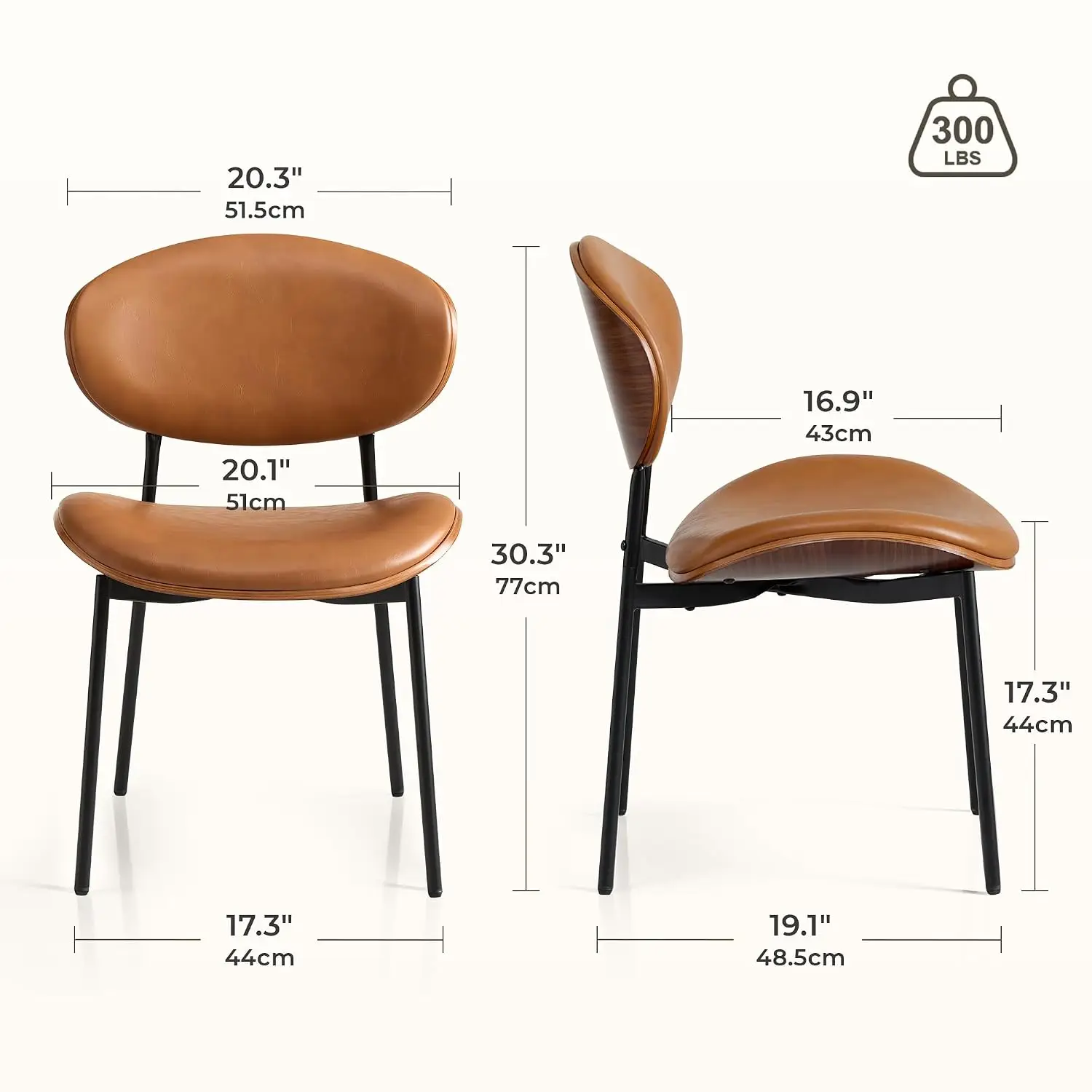 Mid-Century Modern Dining Chairs Set of 6, PU Leather Upholstered Dining Room Chairs with Walnut Grain Back,, Customized view 2