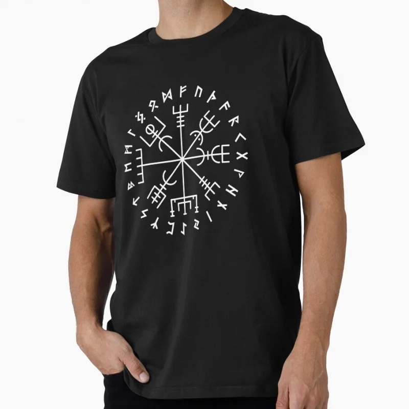 

Vegvísir, Viking Compass Aegishjalmur Nordic Symbol celtic runes valhalla mythology gift T shirt for man Large size Tops