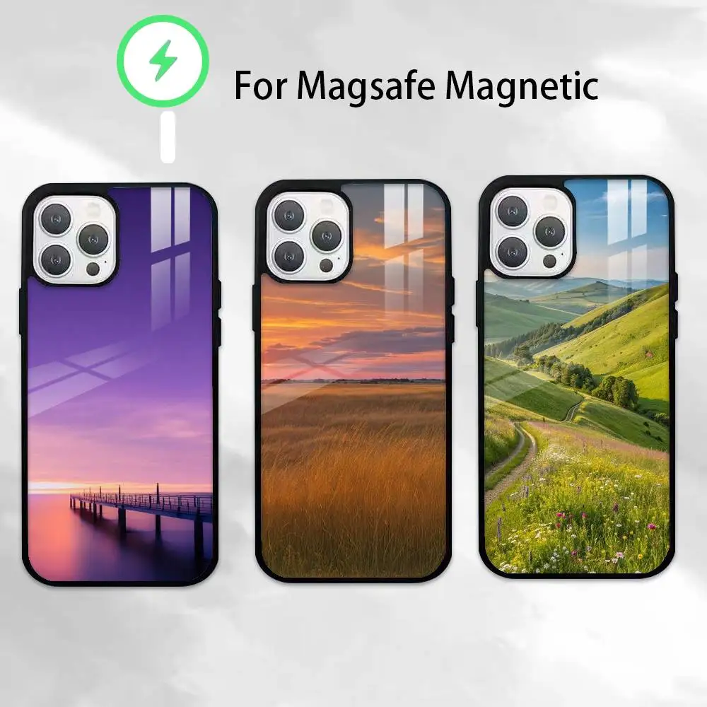 

Чехол для телефона с природным пейзажем для iPhone 17, 16, 15, 14, 13, Pro, Max, Plus, магнитный, для беспроводной зарядки MagSafe