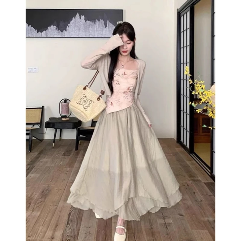 

New Chinese Sle Hanfu Set Women's Early Autumn National Sle Long Dr Gentle Zen Mood Ancient Faion Two-Piece Set
