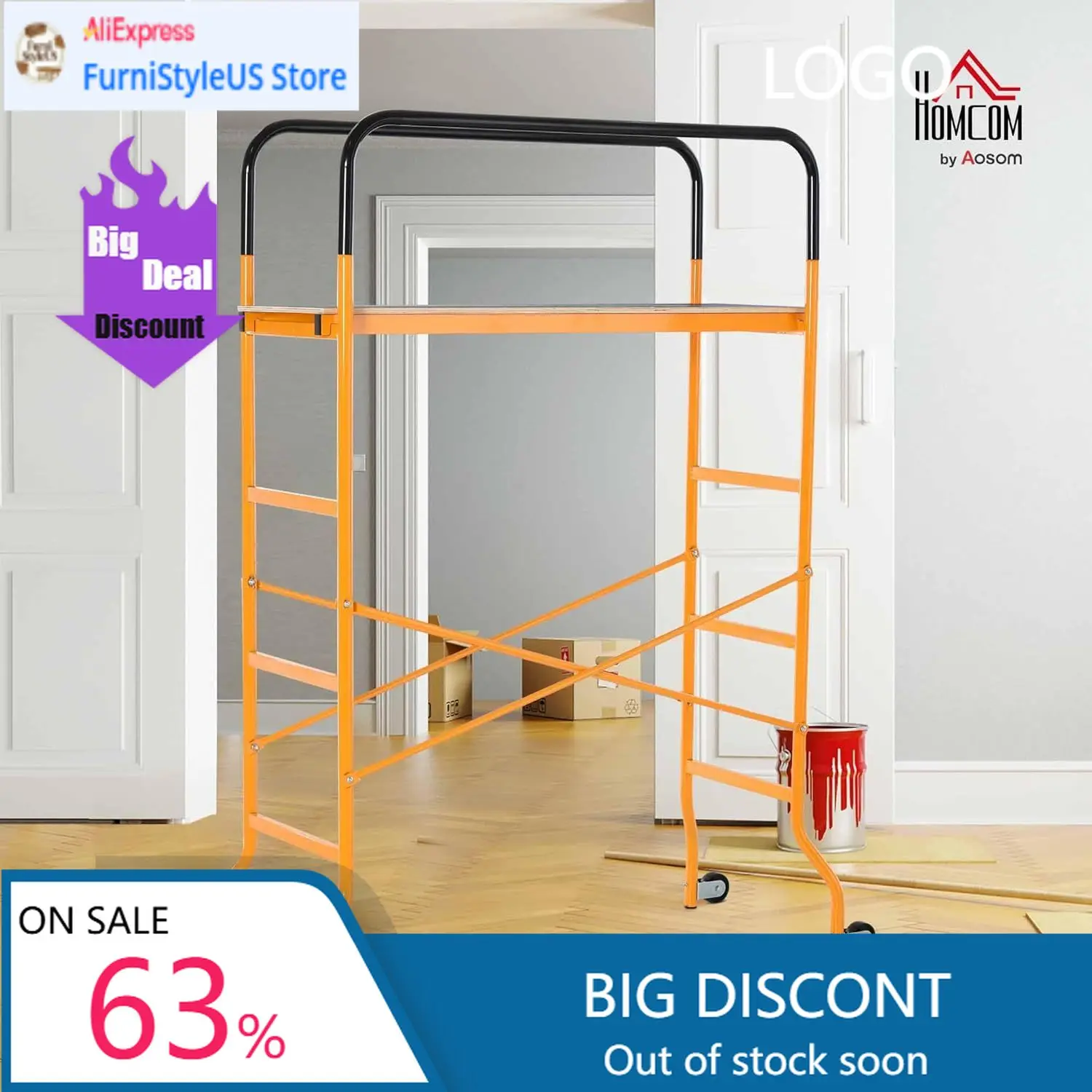 

Built to Last 4-Step Steel 4.6 x 2 x 6 ft. Scaffold 2 Wheels Free Moving for Indoor & Outdoor Decoration Anti-Skid, 440 Pound Ca