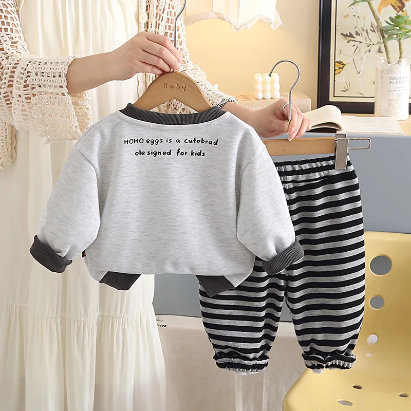 Toddler Kids 2 Piece Outfit Elephant Print Long Sleeve Sweatshirt Striped Ruffle Cuff Jogger Pants Baby Autumn Casual Tracksuit