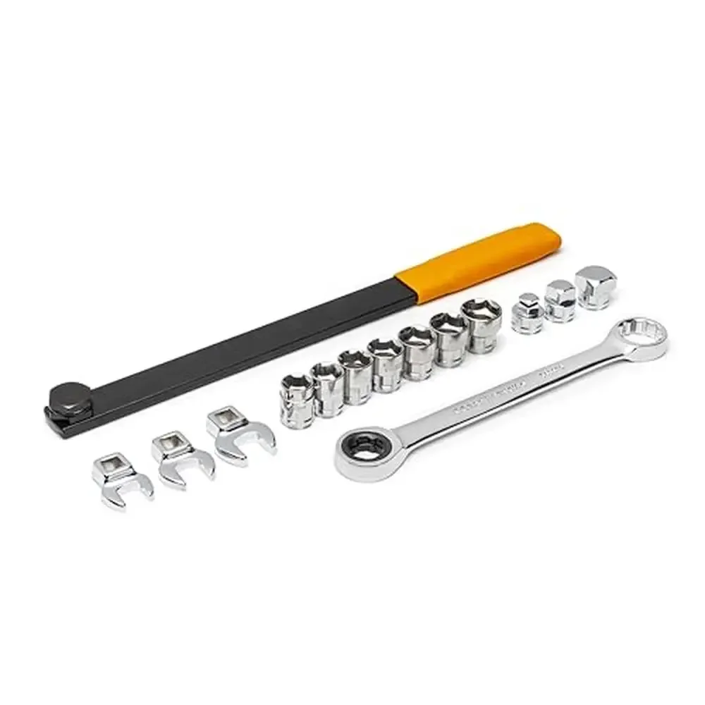 

Serpentine Belt Tool Set Ratcheting Wrench 15pc 3680D Complete Tool Spring Loaded Belt Tensioner Pulley Long Bar Maximum Access