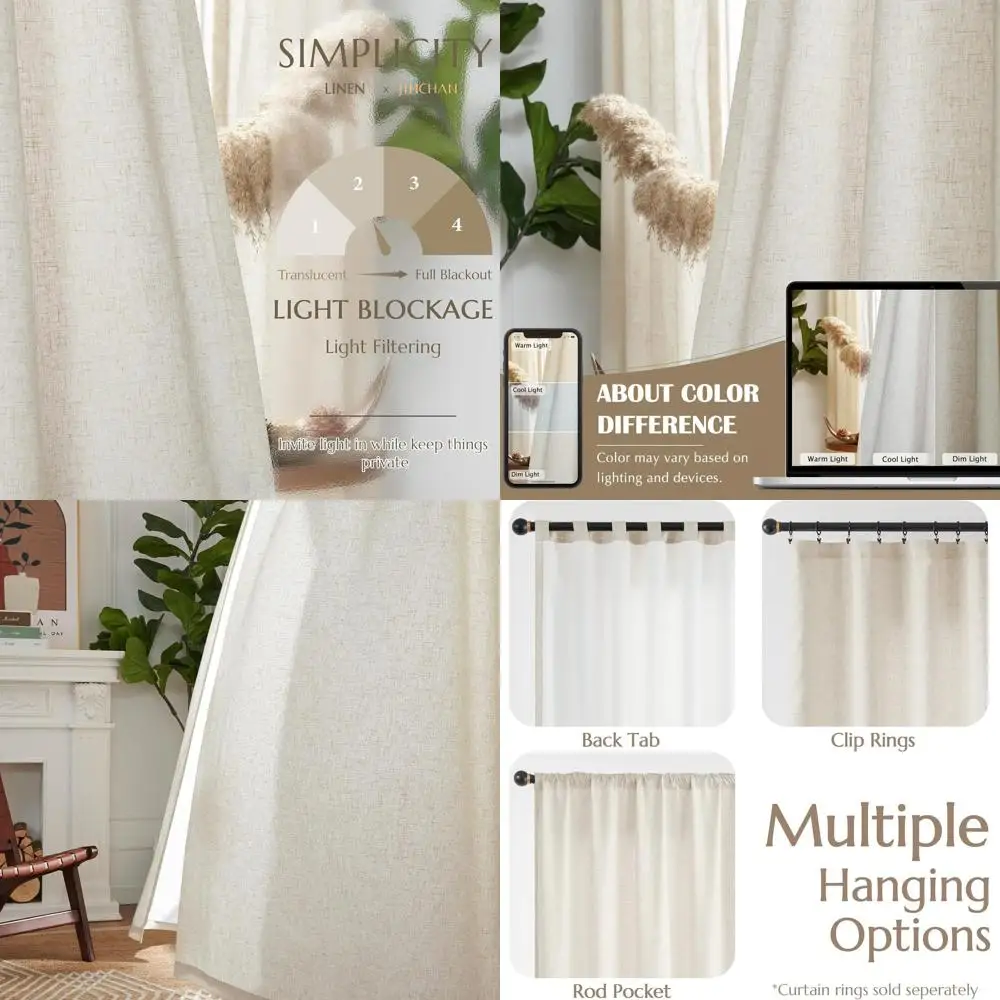 

Шторы из натуральной льняной смеси, длина 90, ширина 50, комплект из 2 панелей для раздвижной двери, стиль фермерского дома, экрю