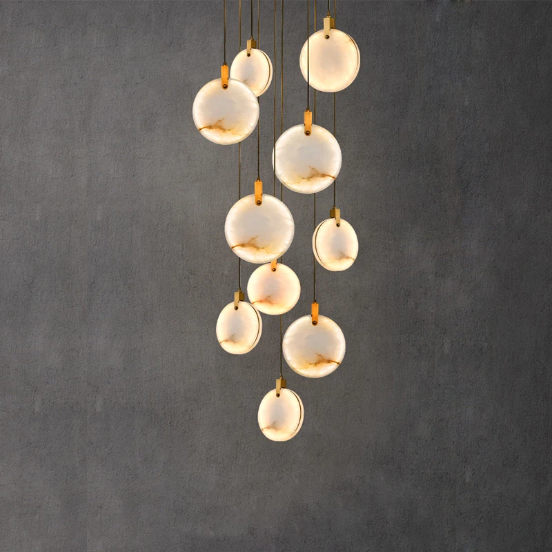 New Chinese LED Marble Gold Home Deco Designer Chandelier Lighting 2024 New Trend Lustre Hanging Lamps For Living Room