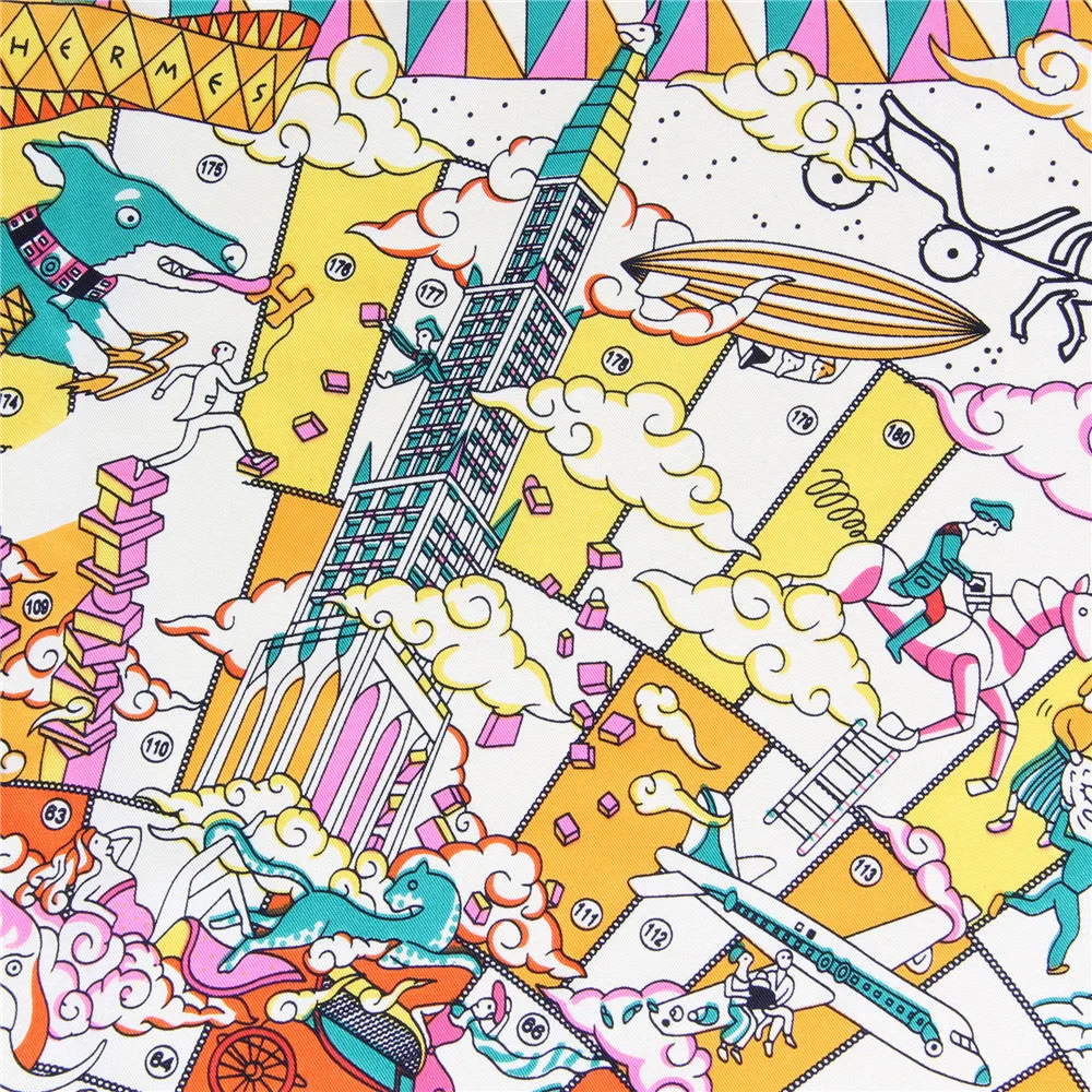 Manueller handgerollter Twill-Seidenschal für Damen, Hopi-Druck, quadratische Schals, Wraps, Echarpes, gekräuseltes Foulard, Femme, Bandana, Hijabs, 90 cm – Detail 14