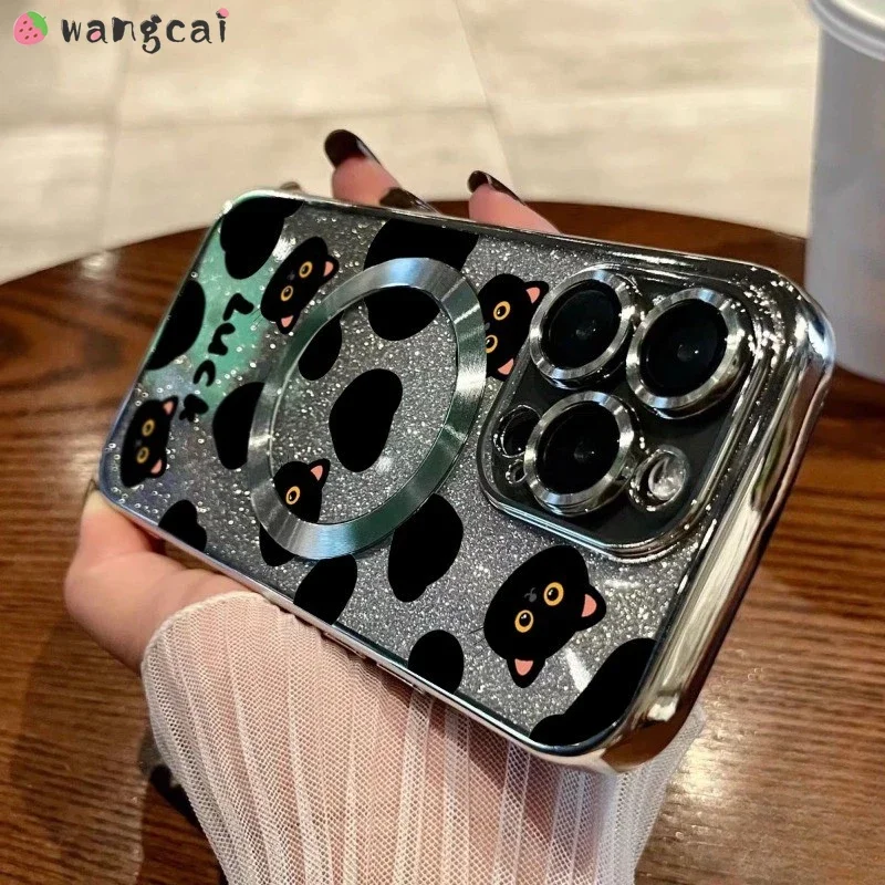 ل Vivo X200 Pro Mini V40 Lite Y200 S1 V11i V9 iQOO 13 NEO3 Z9 Z9X Z8X Z8 Z7i Z3 شحن لاسلكي لطيف القط بريق غطاء ناعم