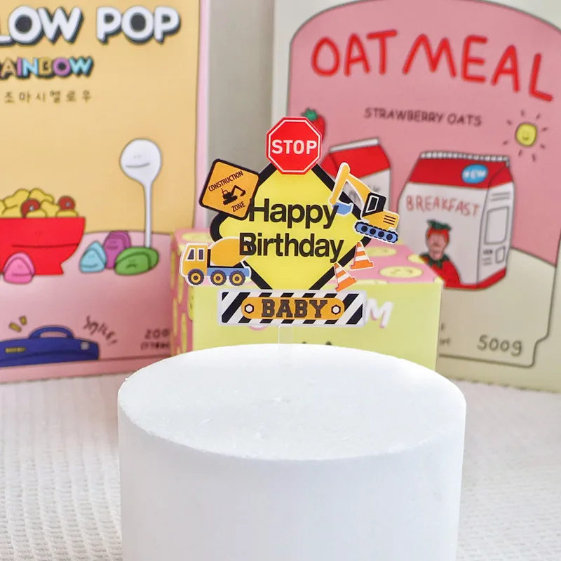 건축 건설 테마 생일 파티 케이크 토퍼 아크릴 크레인 헬멧 1-9 케이크 장식 소년 생일 파티 용품