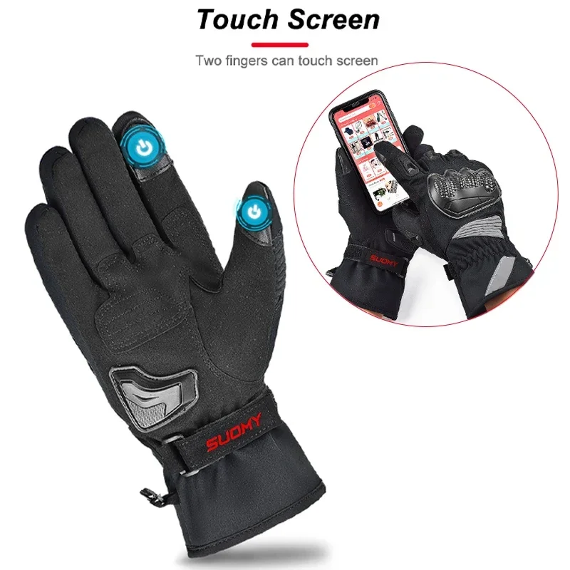 SUOMY Winter Motorcycle Gloves Waterproof Gant Moto Warm Lady Pink Full Finger Moto Gloves Touch Screen Motorbike Riding Gloves