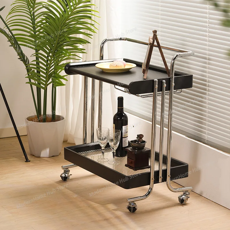 Medieval style trolley storage shelf removable side few living room solid wood retro storage snack dining car bedside table