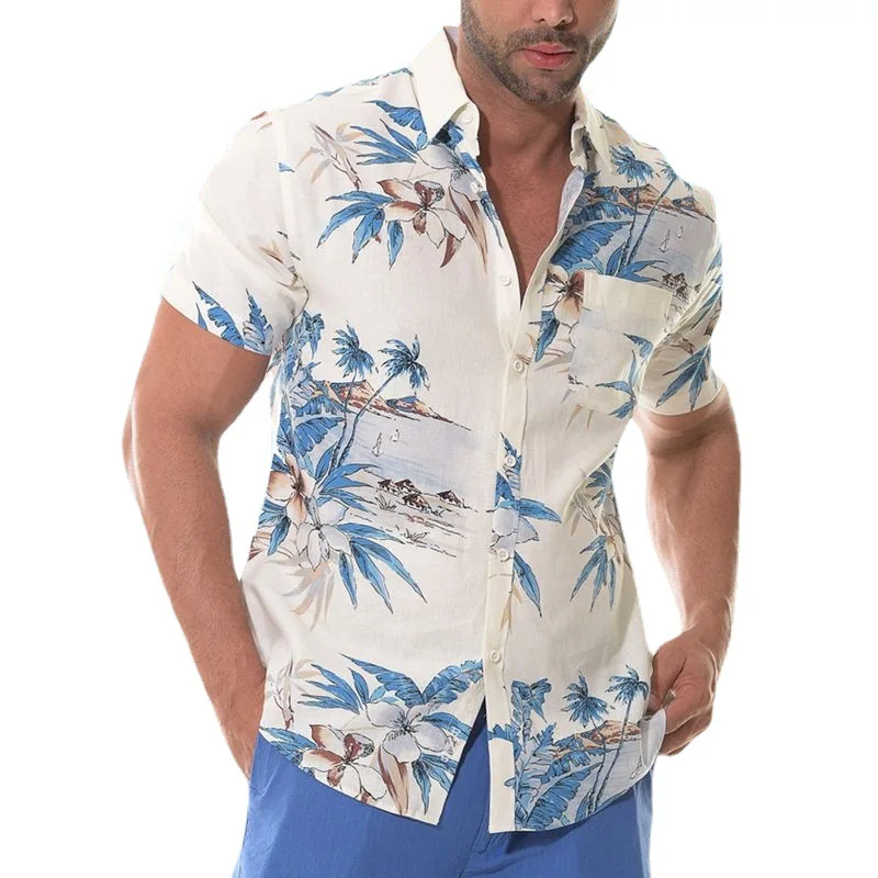 Simple printed short-sleeved shirt for men. New style shirt for men in summer. A casual and loose-fitting top for men.