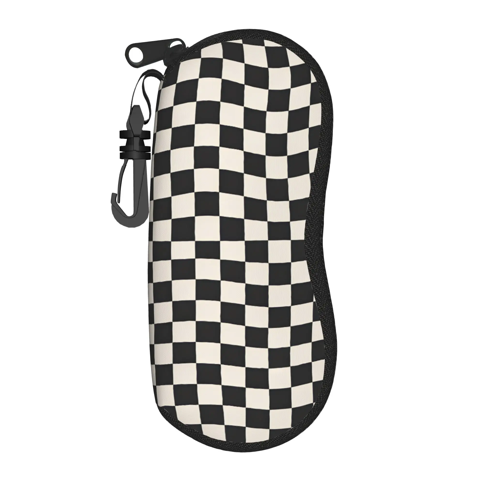 Black and white check Glasses Case Cover  Key Chain Sunglasses Pouch Male Female Pocket Eyeglass Protector Soft Eyewear Storage