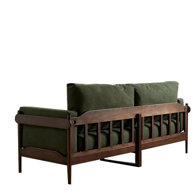 

Nordic simple solid wood, light luxury black walnut four people, sofa small apartment living room, fabric combination sofa bed
