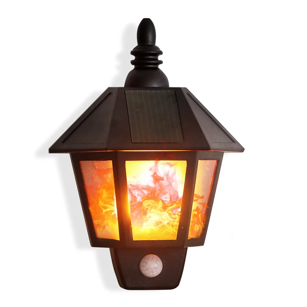 Solar Flame Lights Outdoor, Flickering Dancing Flames Wall Light, LED Fire Effect Christmas Decorations Solar Powered Wall Mount