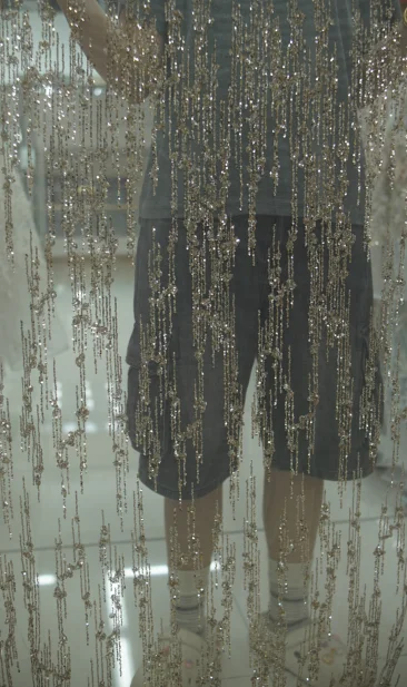 لامعة خطوط عمودية الدانتيل والتطريز الترتر الخياطة فستان الزفاف مساء فستان موضة فستان DIY بها بنفسك النسيج الزخرفية #5