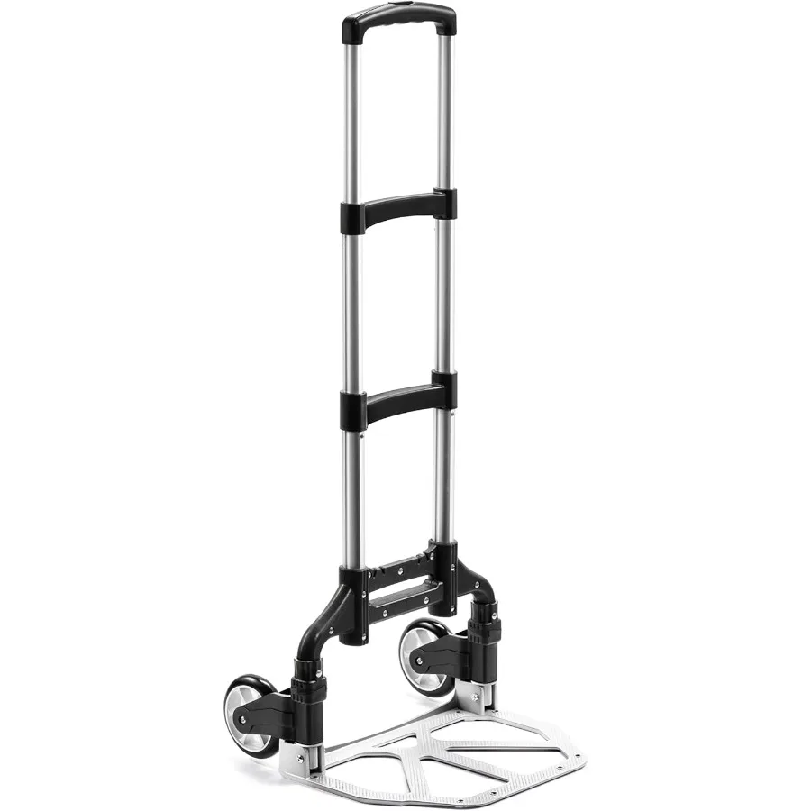 

Folding Hand Truck Silver Aluminum Portable Trolley with 3-Position Folding Handle 200lbs Capacity PVC Wheels for Home Office a