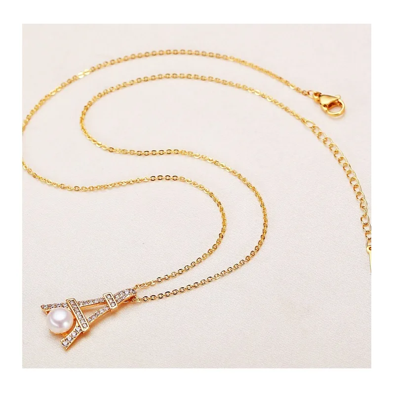 

Pearl Jewelry French Tower Niche Design Sense Fashion High-end Freshwater Real Pearl Pendant Necklace