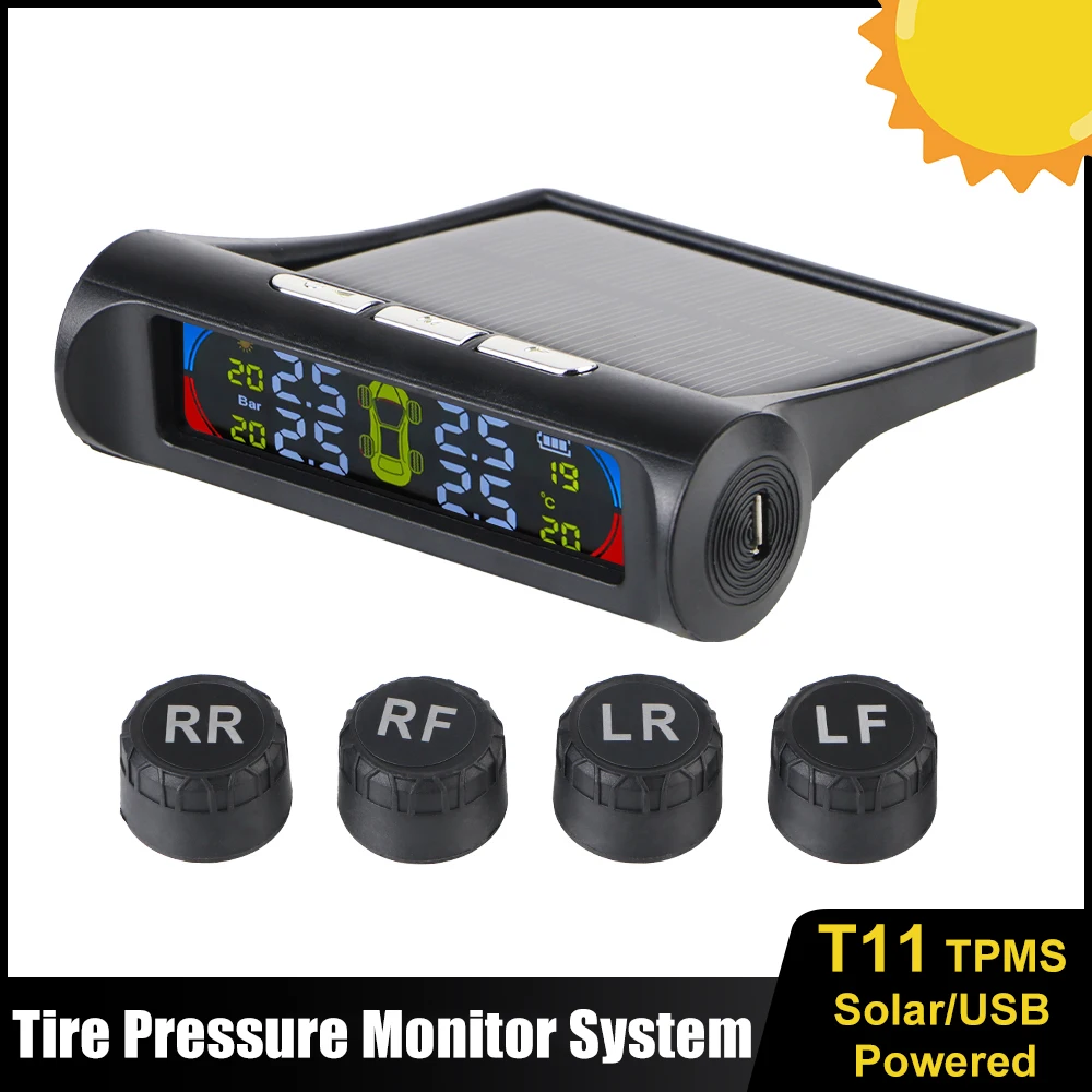 

Car TPMS AN01 Tire Pressure Monitoring System Tyre Temperature Tester Solar TPMS Automotive Security Alarm Digital 0-6Bar Test