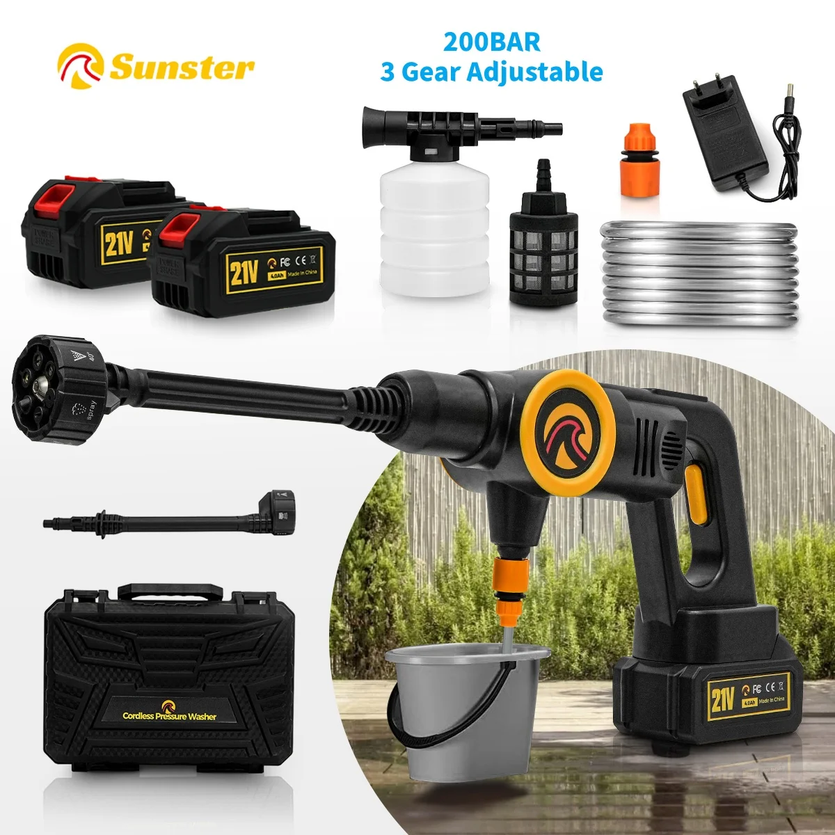 200 Bar bürstenlose Hochdruck-Autowaschpistole 6-in-1 kabellose wiederaufladbare 4,0 Ah Batterie Autowaschpistole für Makita 21 V Batterie