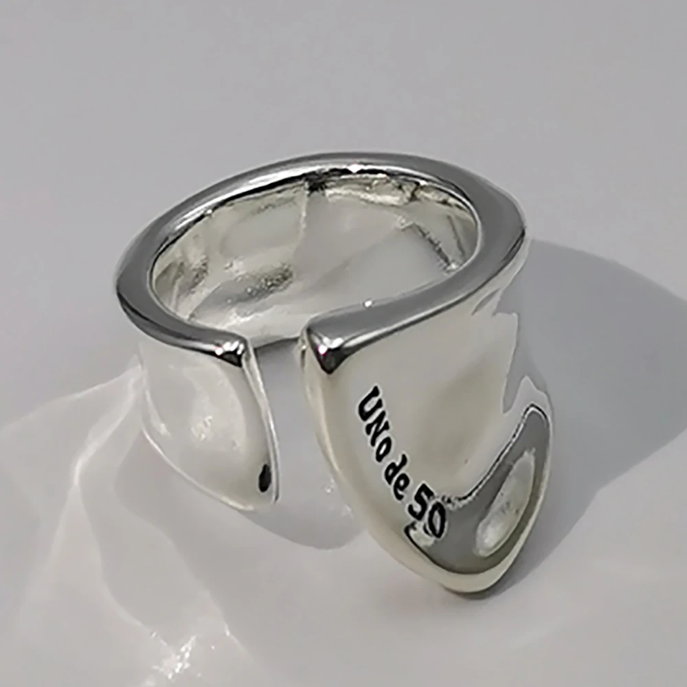 Spanish UNOde summer new minimalist and unique design silver geometric open ring couple accessories, jewelry gift bag