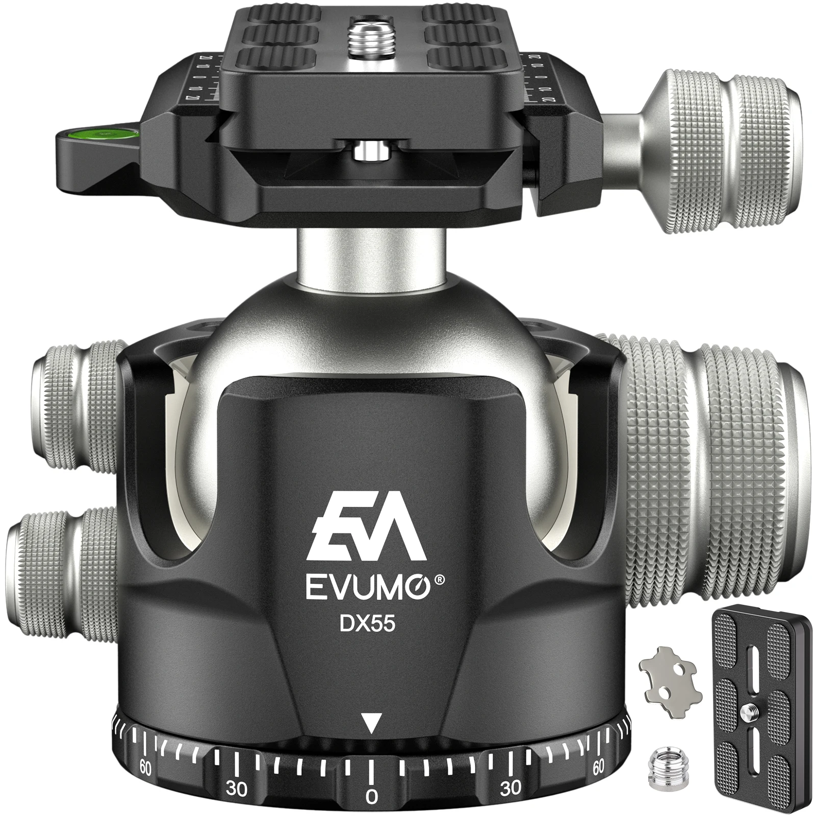 

EVUMO DX55 Professional Big Ball Head Max Load 40kg 88lbs with Picatinny Clamp Arca Swiss Plate for Camera Monopod Tripod Phone