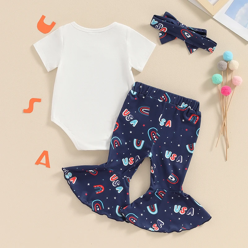 

Baby Girl 4th Of July Outfit Newborn Romper Bell Bottoms Set Fourth Of July Bodysuit Flare Pants Summer Clothes