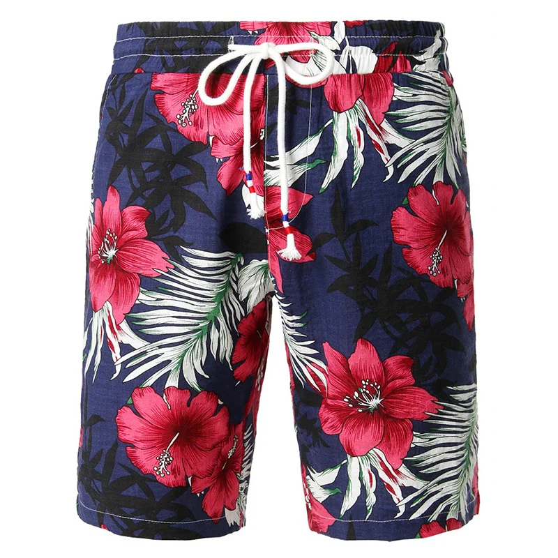 Shorts de praia gráficos de folhas de flores masculinas, shorts de surf Y2k estampados em 3D, maiô Havaí verão, calção de gelo legal