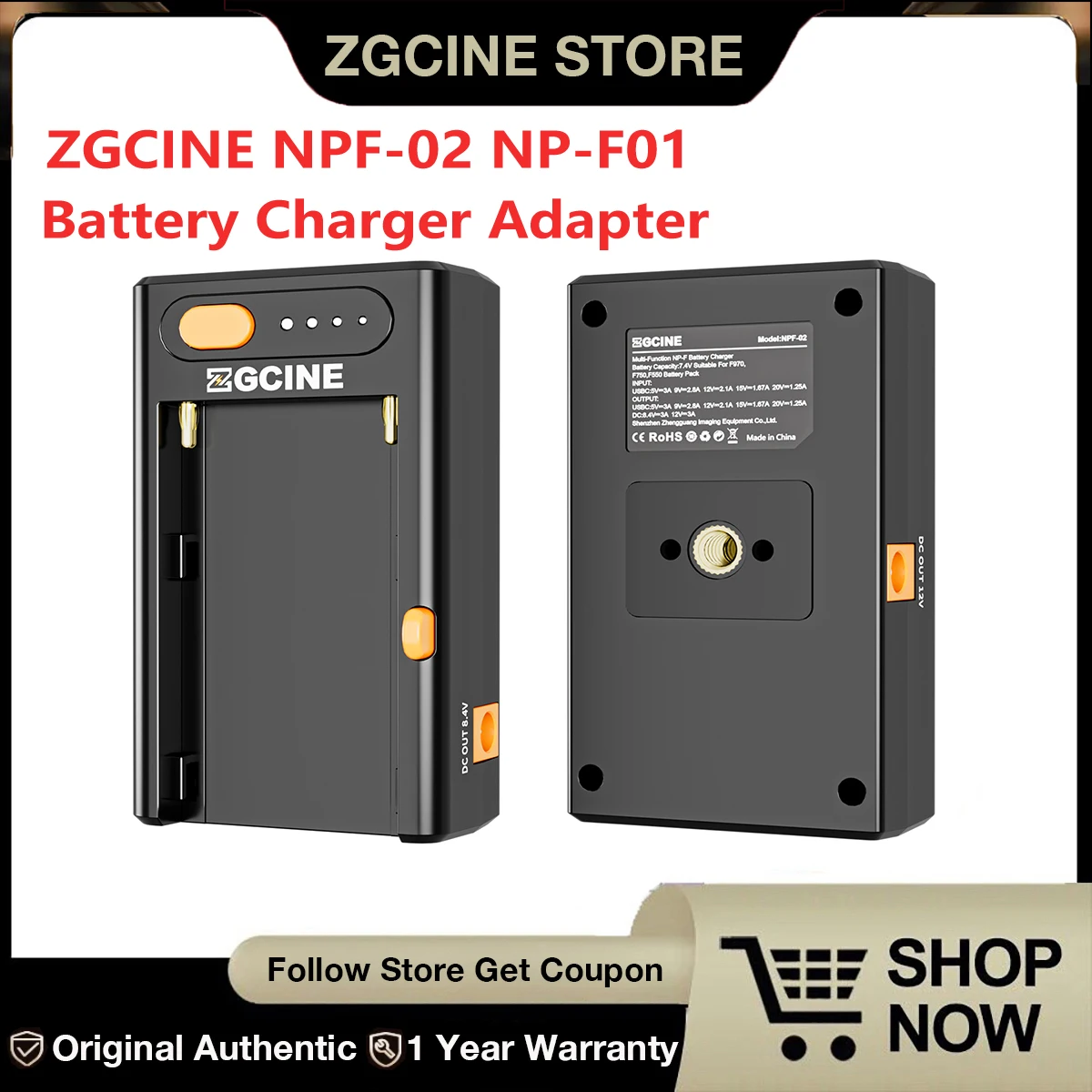 ZGCINE NPF-02 NP-F01 NPF Battery Charger Powering Adapter,With USBC PD, DC output port,supply power to cameras/monitors