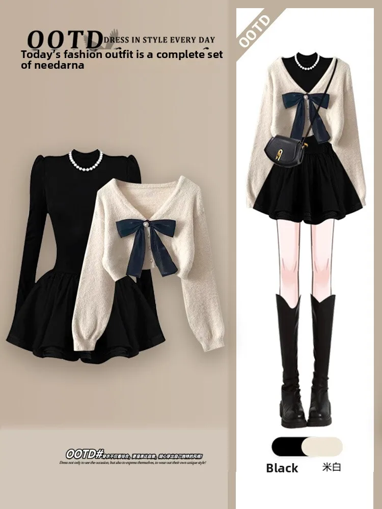 

Корейский женский комплект Dr Set Autumn Faion, костюм-двойка небольшого размера Aosphere Knot Long Sve V-Ne