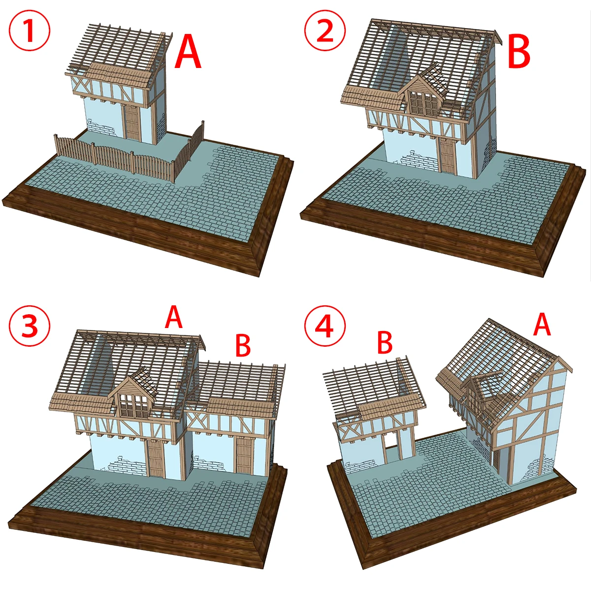 Architektonisches Gebäudemodell, Haus, Dorf, ländliches Diorama, Maßstabsmodellbausatz, Panzer, Holz-Display-Basis, Ausstellungsständer 1/35 – Detail 3