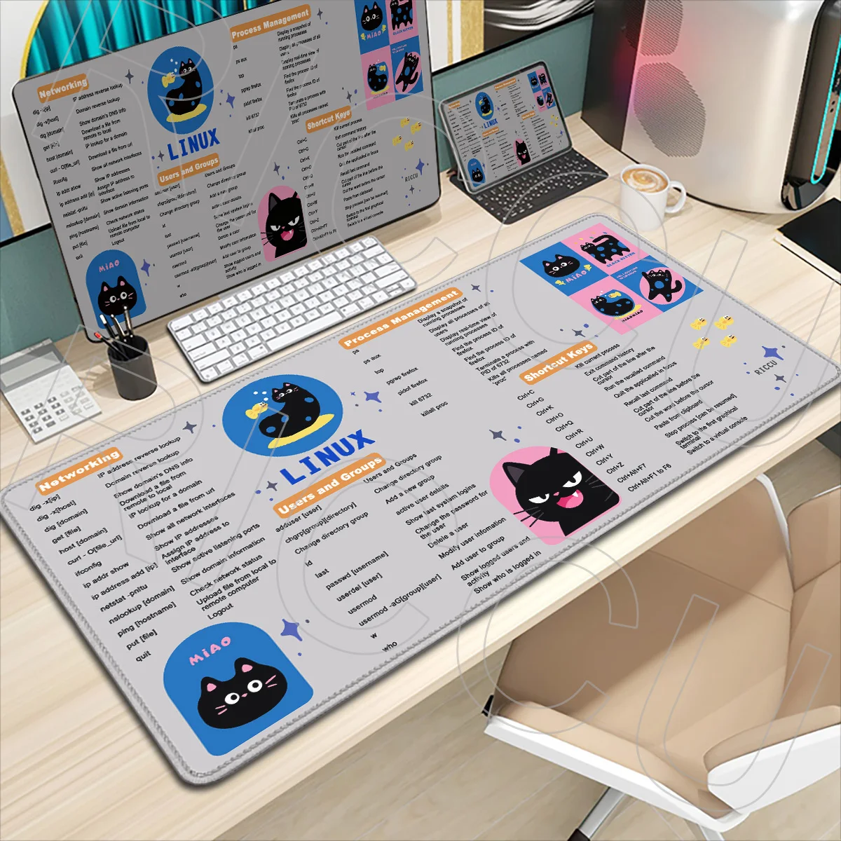 

Cute Kitten cat XXL Linux shortcut key Memo Commands Mouse Pad Large Mousepad PC Office accessories Desk Mat protective carpet